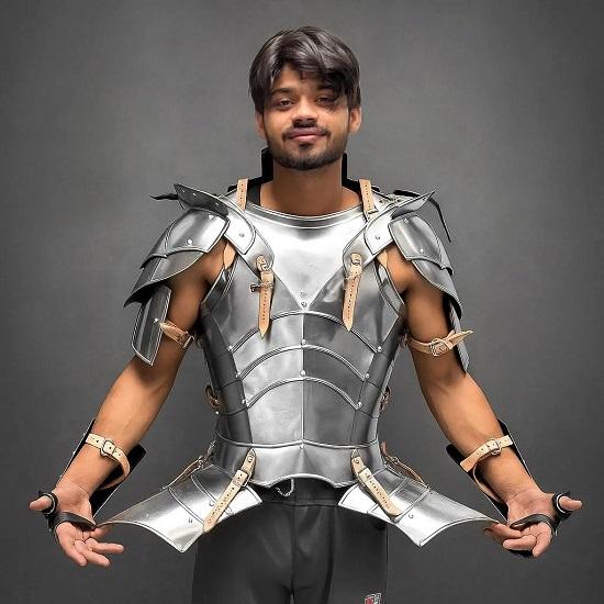 Medieval Half Body Armor Suit 18 Gauge Steel Knight Costume LARP Cosplay Chest Plate Pauldrons Renaissance Festival Warrior Gear