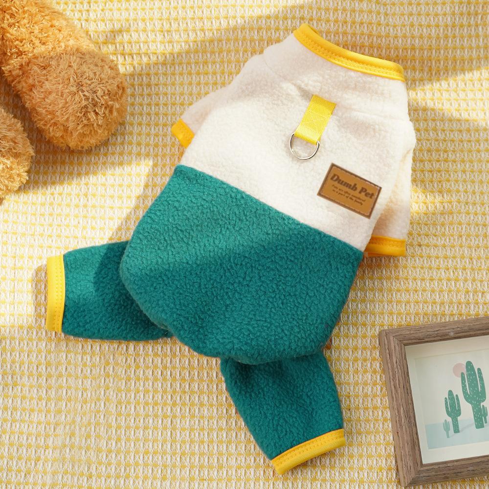 Warmer Hunde-Jumpsuit Stehkragen Cartoon Bärenmuster Hund Vierbeinige Hose Fleece mit D-Ring Welpen Mantel