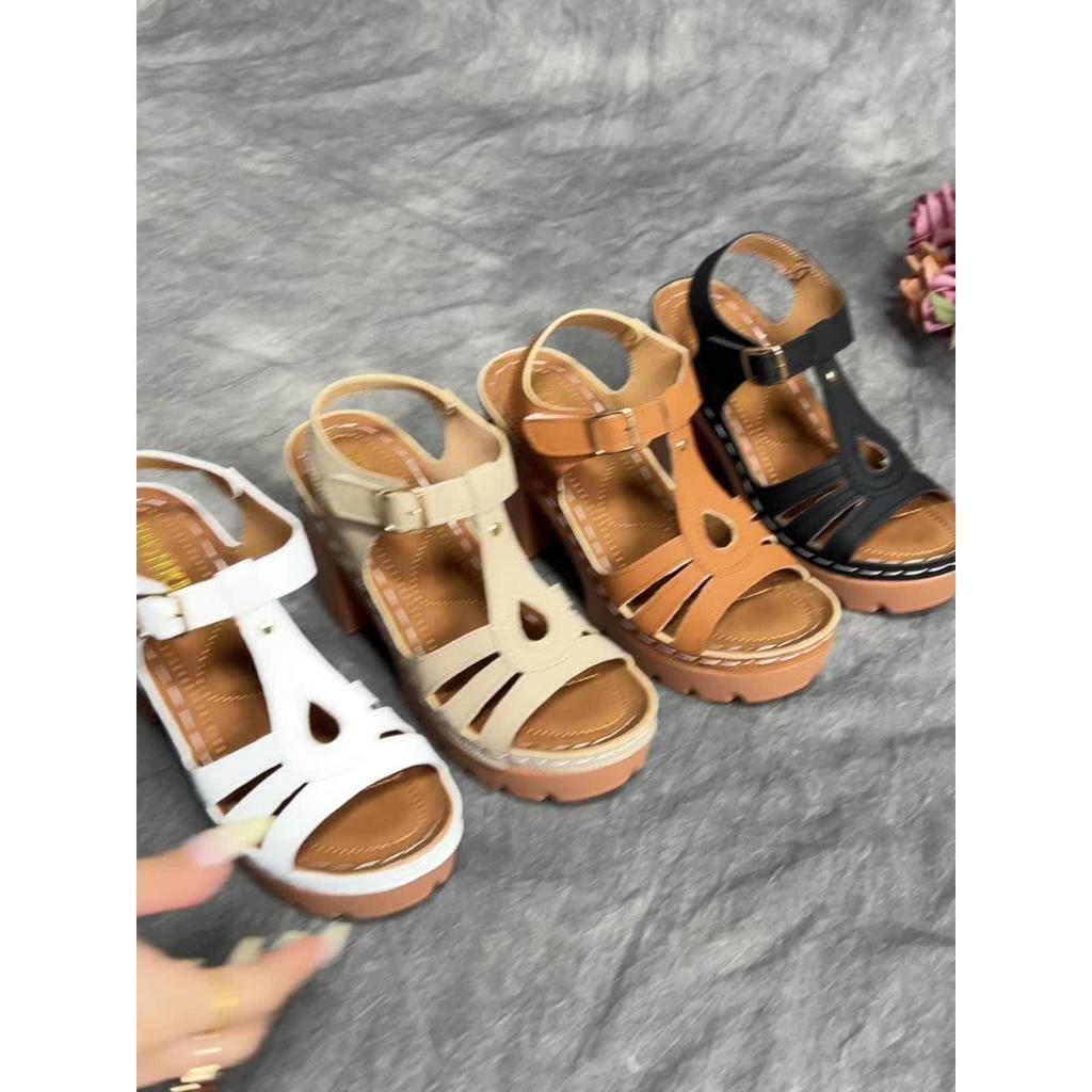 New Ethnic Style Roman Style Sandals with Summer Thong High-heeled Shoes with Velcro, Casual European and American Thick Heel High-heeled Shoes