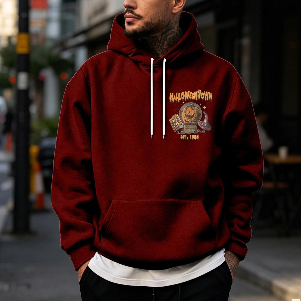Men's Halloween Printed -Lined Pullover Hoodie for Casual Wear