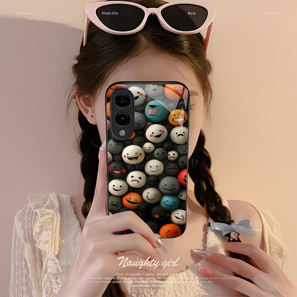 Smile Face Exquisite Luxury High-end PhoneCase Glass PhoneCase for Samsung Galaxy S26 S25 S24 S23 S22 S21 FE,Ultra,Plus