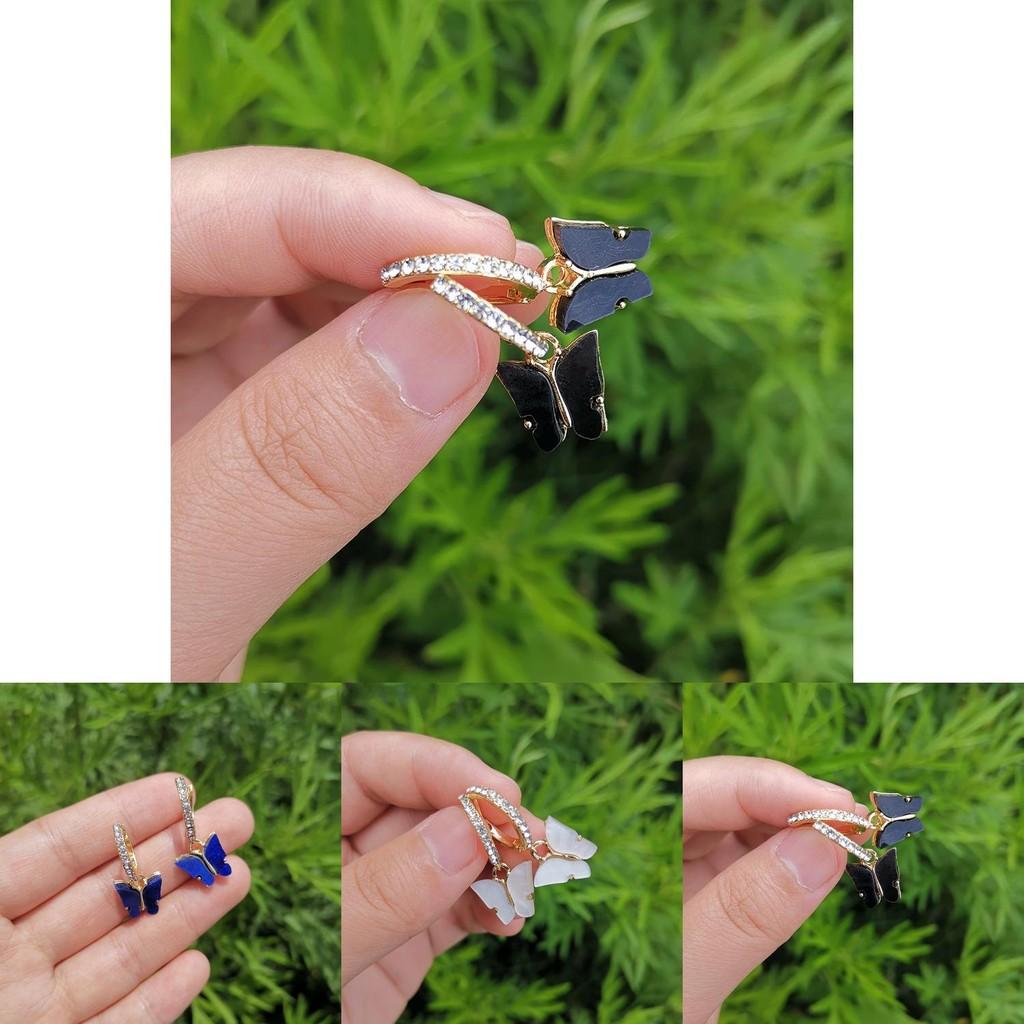 Stylish European And American Butterfly Earrings With Artificial Gemstones