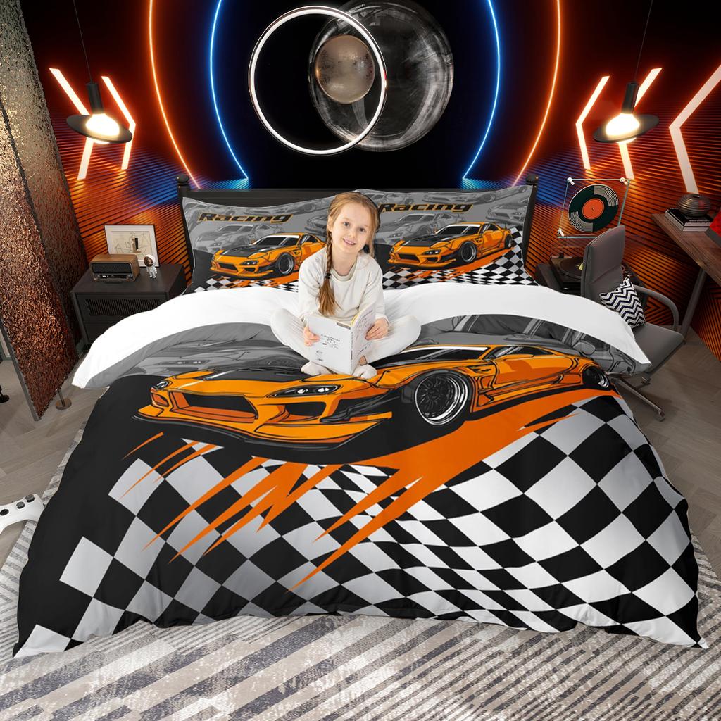 Homewish Speed Racing Car Duvet Cover Set for Boys 2pcs/3pcs, Cool Sports Car Bedding Set, Extreme Sport Themed Comforter Cover