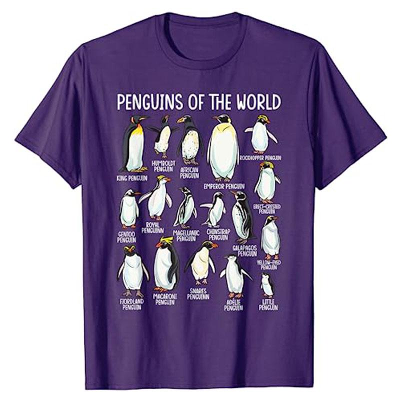 Penguins of The World Zookeeper Sea Animal Penguin Lovers T-Shirt Types of Penguins Graphic Tee Tops Marine Biologists Clothes