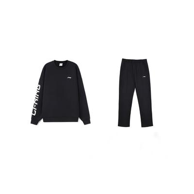 Li Ning Fleece Lined Loose Fit Crew Neck Sweatshirt And Straight Leg Knit Joggers Sports Set Men Sports Set Black AWDRF44-2+AKLTC41-1