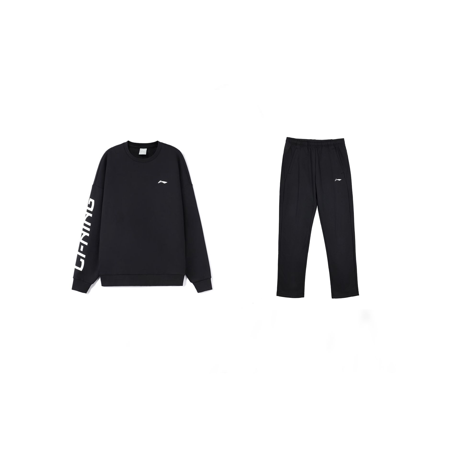 

Свитшот с круглым вырезом свободного кроя на флисовой подкладке и трикотажные джоггеры прямого кроя, спортивный комплект мужской, спортивный комплект, черный AWDRF44-2+AKLTC41-1 M