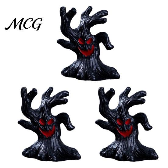 Small Halloween Collectible 3Pcs Mini Resin Figurines, Miniature Pumpkin Ghost Grim Reaper Party Decoration Castle Statue for Spooky Fairy Garden,