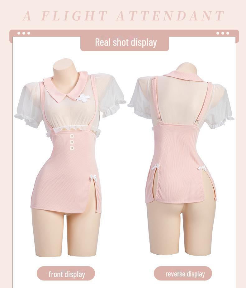 Manyan Sexy Lingerie: Sheer Soft Yarn Split Skirt & Cute Nurse Uniform Set 9040