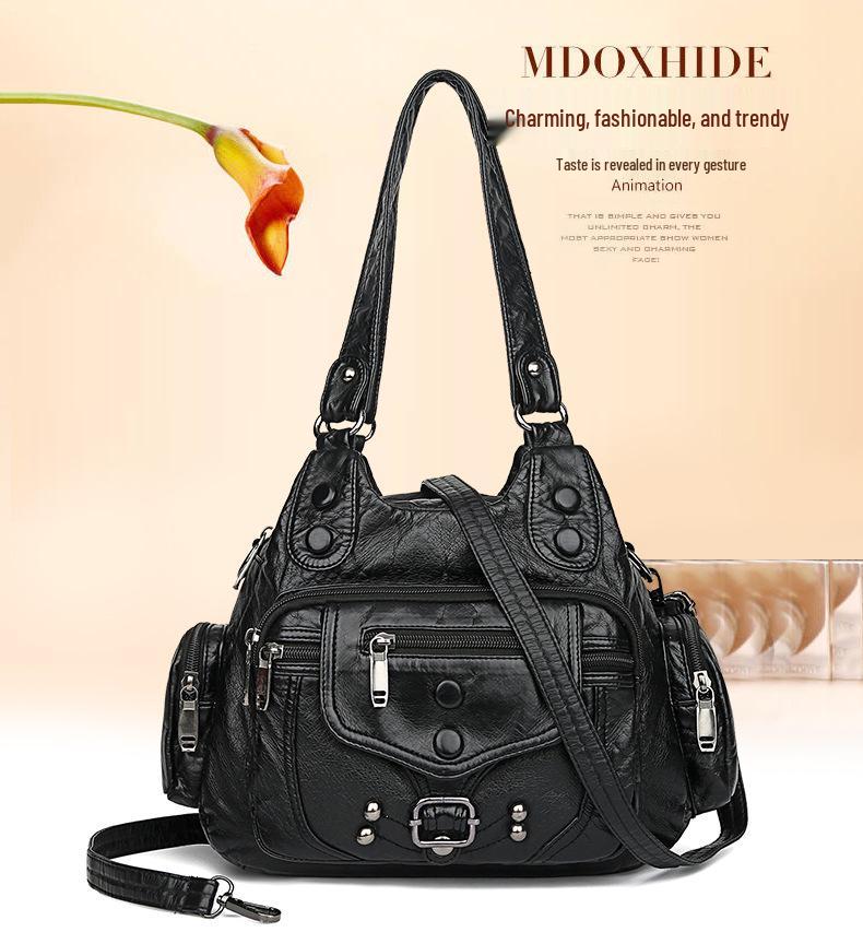 Women's Retro Soft Leather Shoulder Bag - Small Square Crossbody for Middle-aged and Elderly