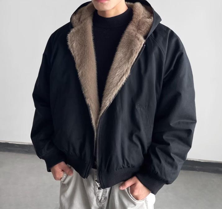 American High Street Hooded Cotton Jacket - Men's Winter Fur Collar Outerwear
