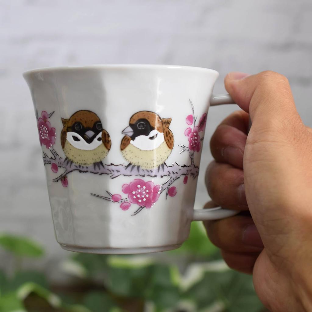 Waza No Kura Stylish Coffee Mug, Kutani Ware Sparrow Design, Ceramic, Luxury Brand, Made In Japan, Perfect As a Birthday Gift, 60th Birthday, 70th Bir