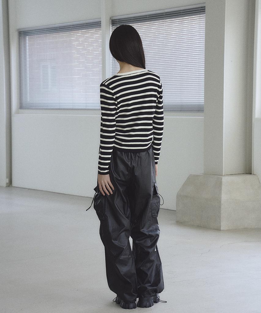 THE GREEN LAB Striped Shirred Knit [Black]