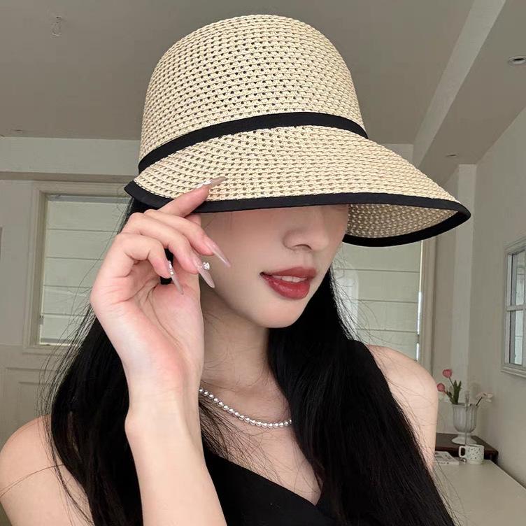 Straw hat women's summer cap sun protection visor spring and autumn straw equestrian hat beach hat sun hat big brim knight hat
