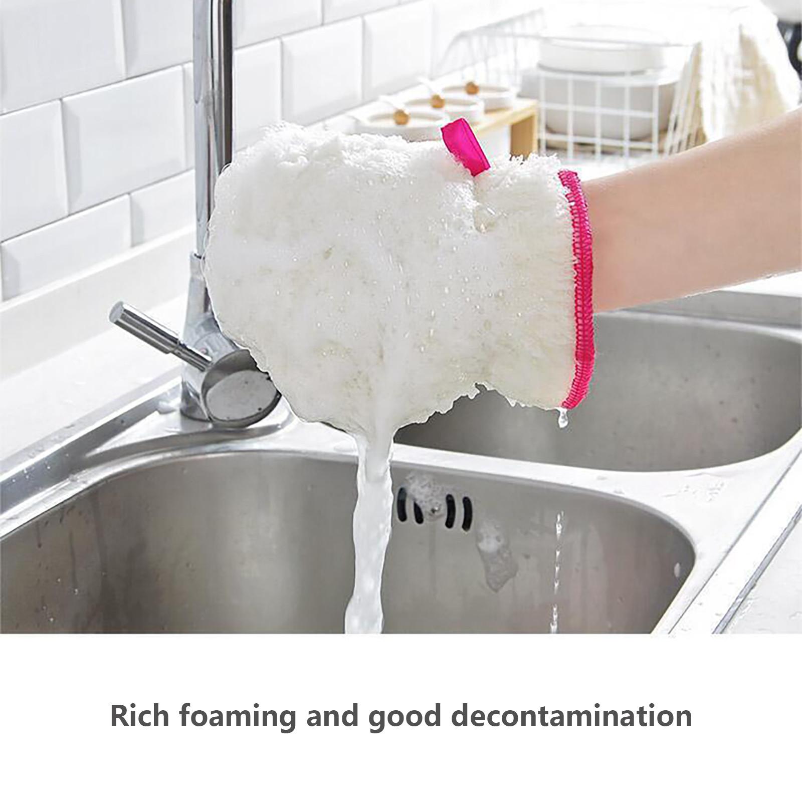 

Bamboo Fiber Double-Sided Cleaning Dishwashing Glove 1pc Durable Kitchen Scrubbing Mitt for Household Use One Size белый