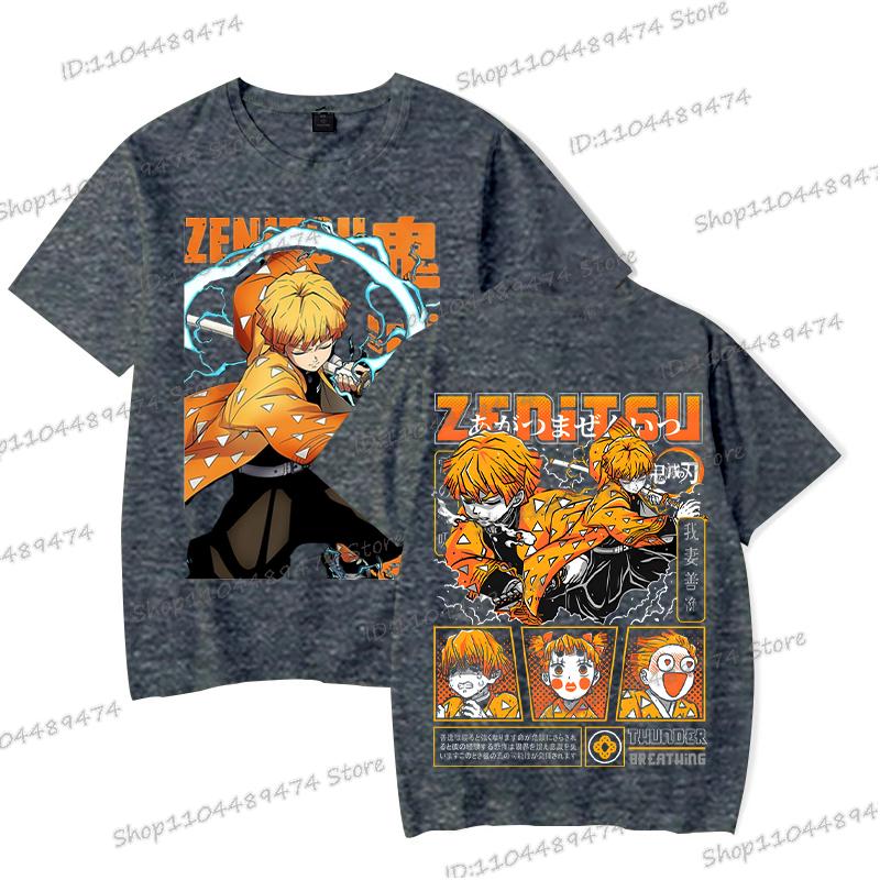 New Demon Slayer Zenitsu Agatsuma T Shirt Men Fashion Manga T-shirts Cool Two-sided Graphics Unisex Tops Anime Homme Camiseta
