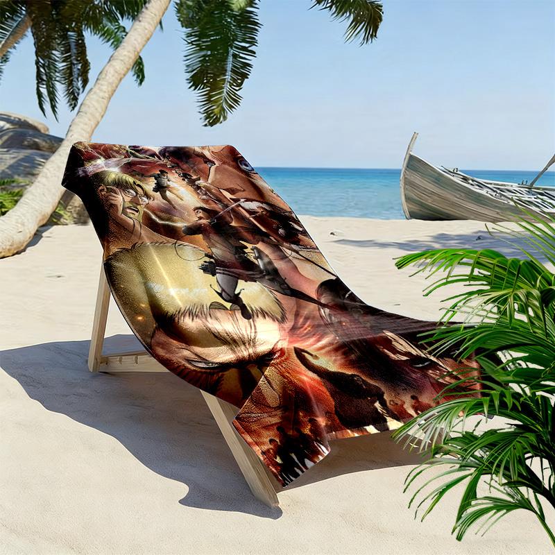 Attack Titan Print Beach Towel, Large Soft Quick Dry Towel for Beach Camping Swimming