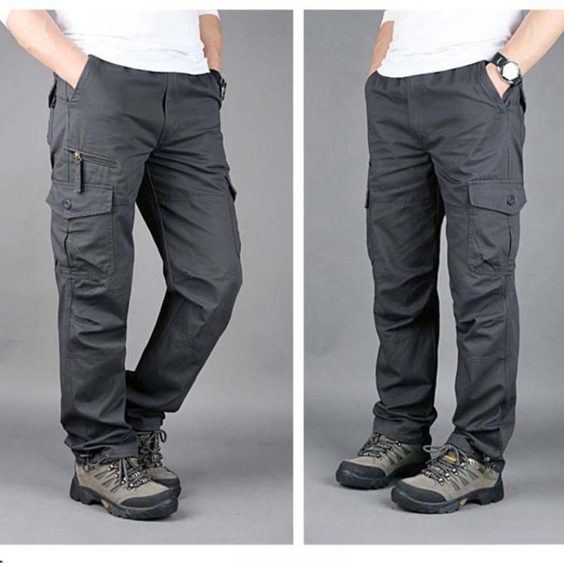 Spring and Autumn Outdoor Pure Cotton Cargo Pants for Men, Loose Straight-Leg, Plus Size Work Trousers, Versatile for Mountaineering and Casual Wear