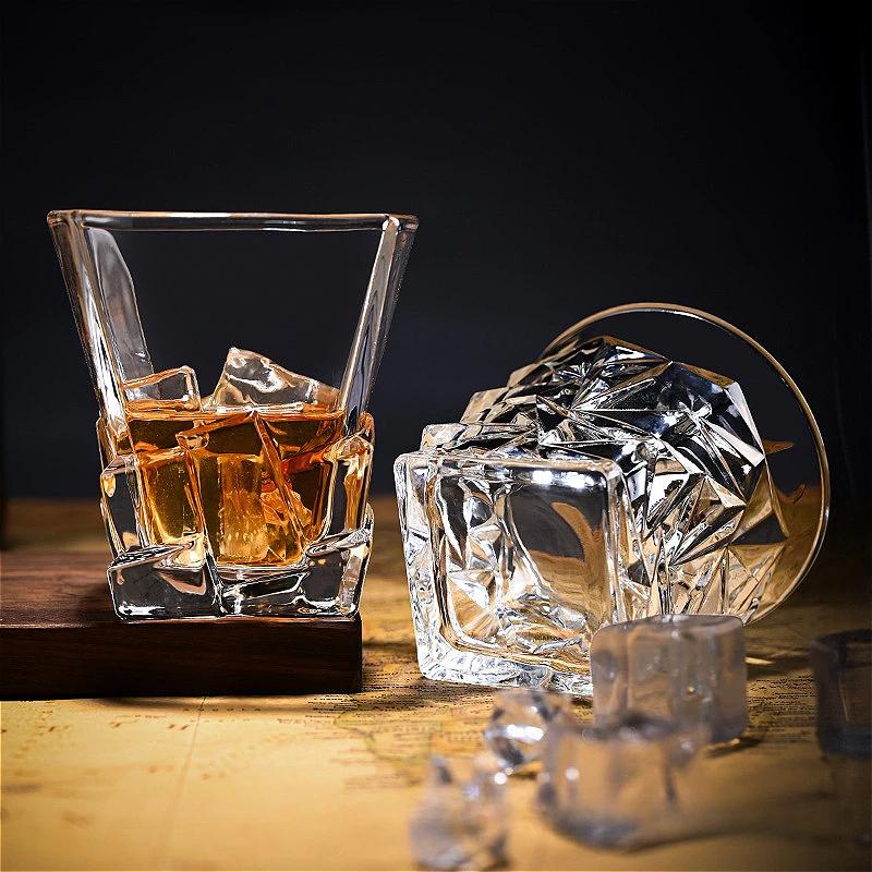 2pcs Sets Luxury Wine Glasses Classical Cup Bar Foreign Wine Glass High End Relief Whiskey Glass Party Exquisite Ice Hockey Cup
