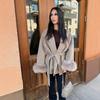 Women's Long Sleeve Oversized White Fur Trim Collar Casual Coat