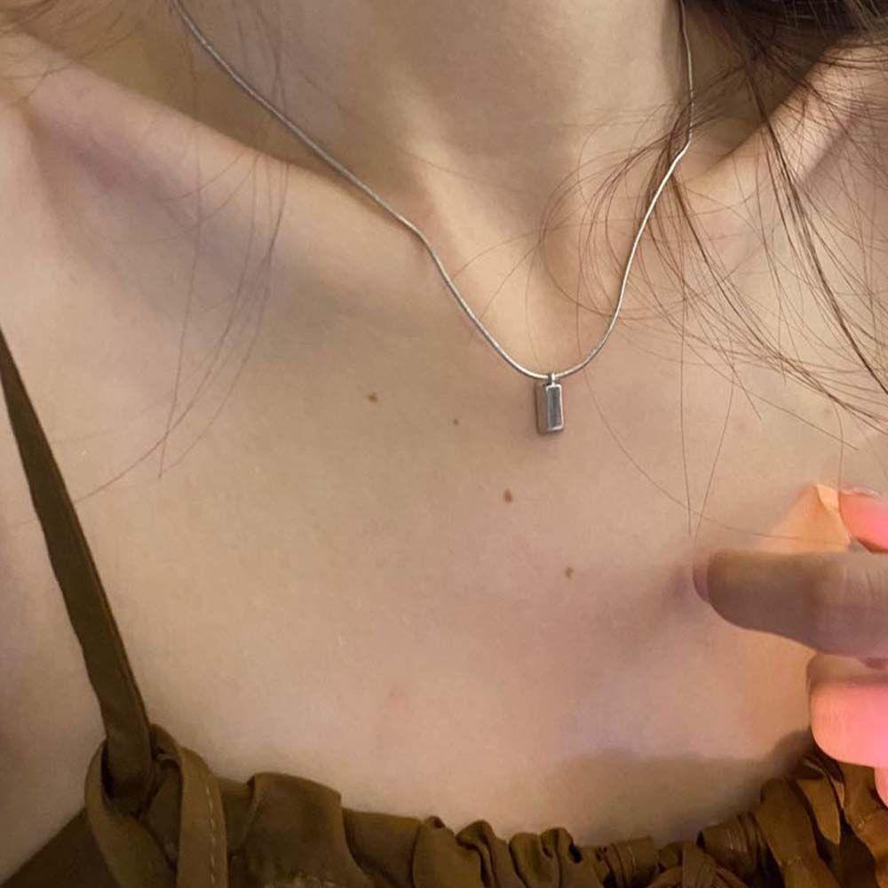 Women Silver Color Bricks Korean Style Necklace Geometric Necklace Men Necklace Clavicle Chain