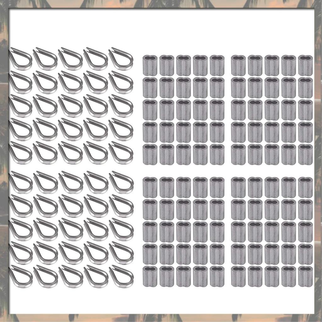 A70U New Cable Ferrule 100Pcs 1/8Inch Crimping Loop Sleeve Crimps 50Pcs M3 Stainless Steel Thimble Rigging For Wire Rope Cable