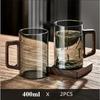 Heat Resistant 100ml Glass Mug with Walnut Handle for Coffee Tea Hot and Cold Drinks Suitable for Home Office Breaks 1/2pcs