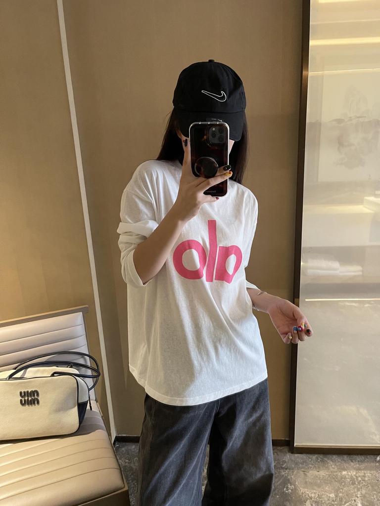 Camiseta de Manga Larga Unisex con Estampado de Letras Suelta de Cuello Redondo ALO Original Primavera 2026 - Hilo Doble de 300g