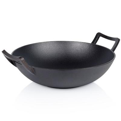 Cast Iron Wok Deep Frying Pan for Frying and Stewing Asian Dishes 36 Cm