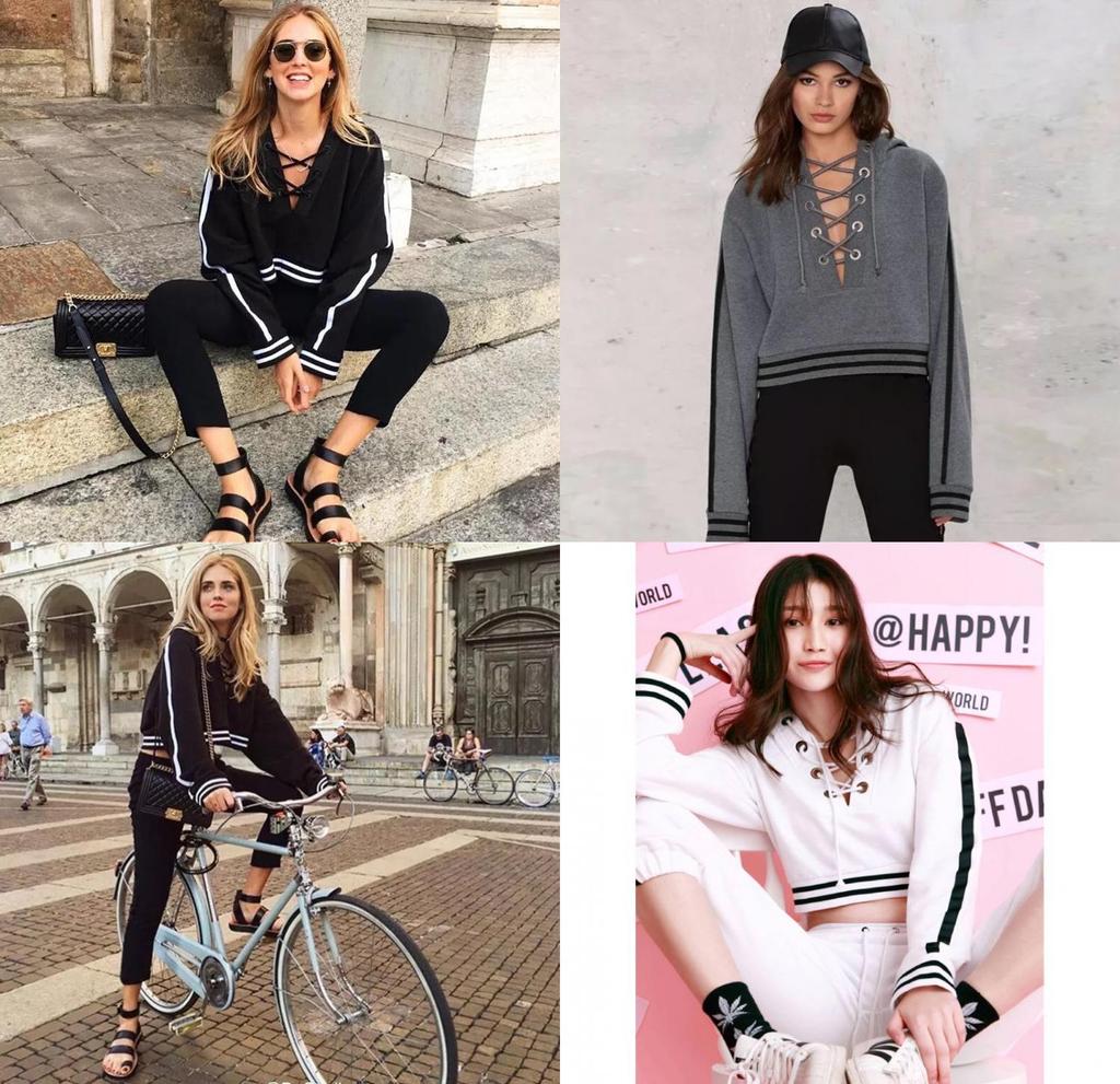 Trendy Long Sleeve Pullover Hoodie With Lace-up Design For Women In Cotton Blend