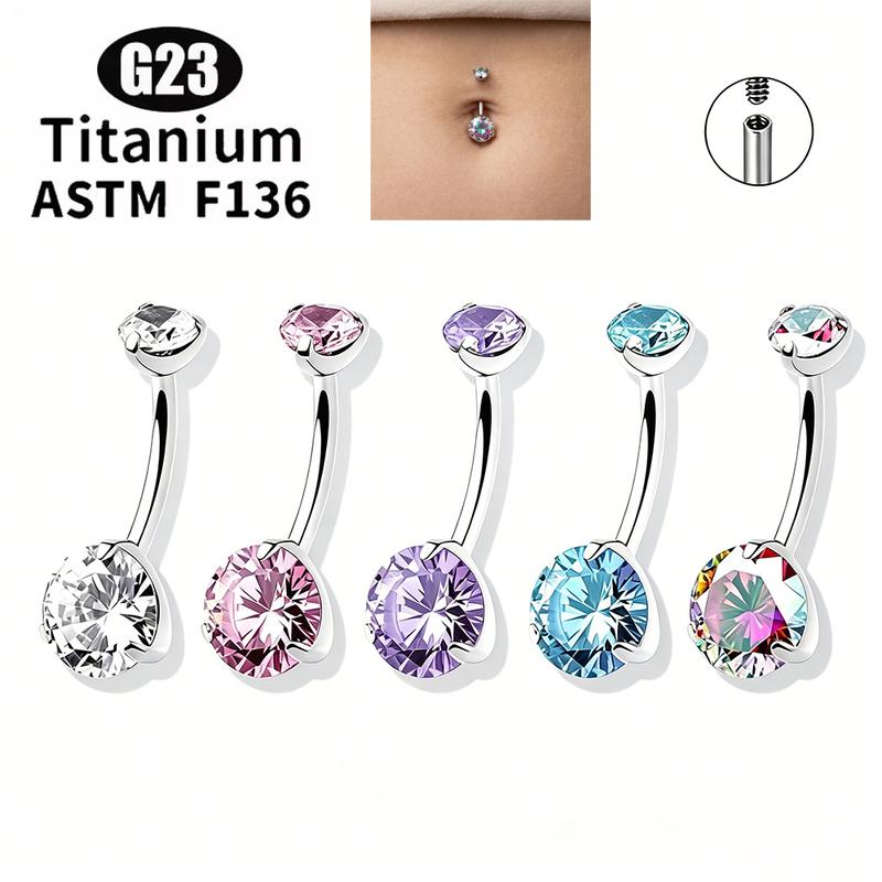 1/5Pcs ASTM F136 Titanium Banana Bend Sexy Belly Button Rings 5A CZ 14G Internal Thread Navel Ring Piercing Barbell Body Jewelry