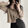 Simple Single Breasted Loose Casual Solid Long Sleeved Shirt and Blouse Office Lady Trend Short Top Simple Elegant White Clothes