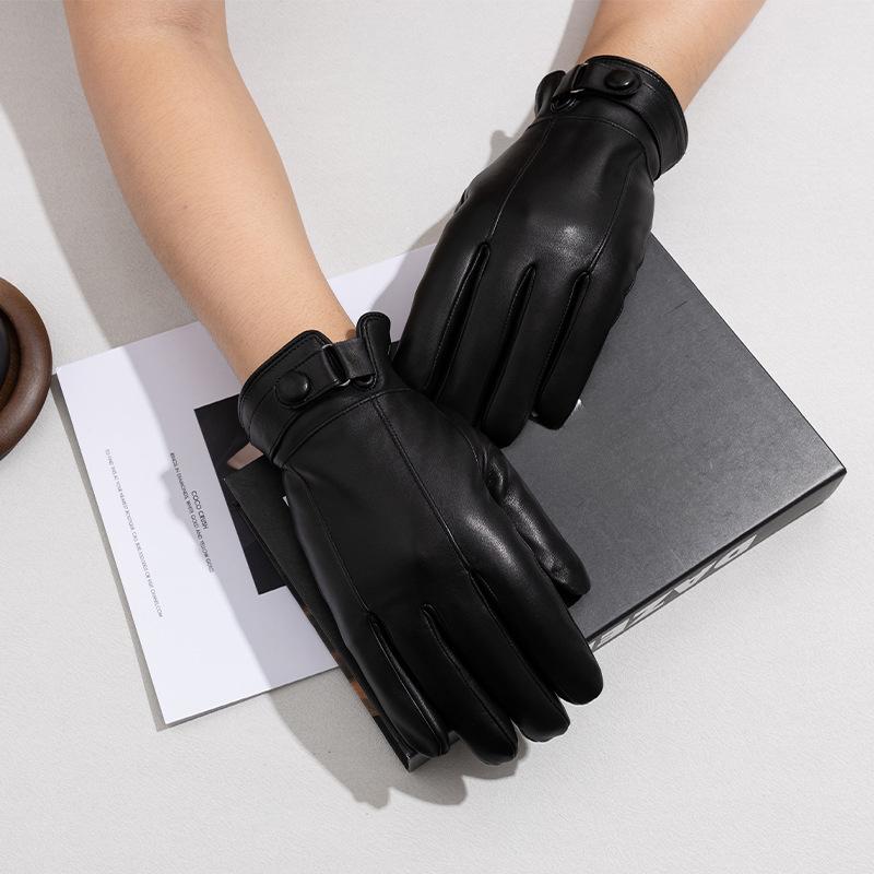 Leather Gloves for Men To Keep Warm In Autumn and Winter Driving and Cycling  Sheepskin Full Finger Gloves and Clothing Accessories