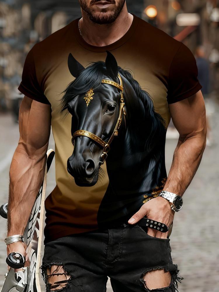Summer Horse Animal 3D Printed T-shirt Men's Fashion Casual Short Sleeve Top Street Harajuku Casual Comfortable O-neck Clothing