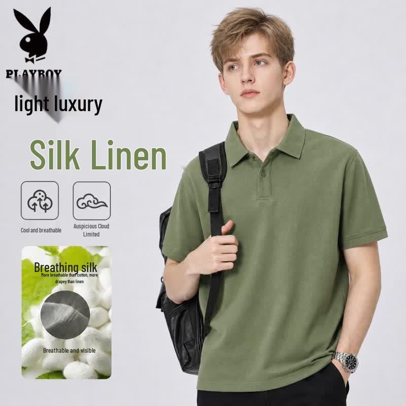 Playboy Men s Breathable Solid Color Polo Shirt L зелёный