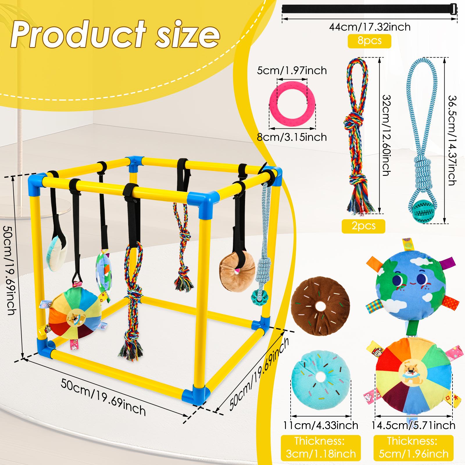 

Puppy Jungle Gym PVC 8 Hanging Toys 50x50x50CM Dog Jungle Gym with Bungee Strap Safe and Reliable Indoor Pet Toys Pet Supplies