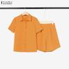 ZANZEA Damen Kurzarmbluse und Shorts Sommer Zweiteiliges Anzug-Set