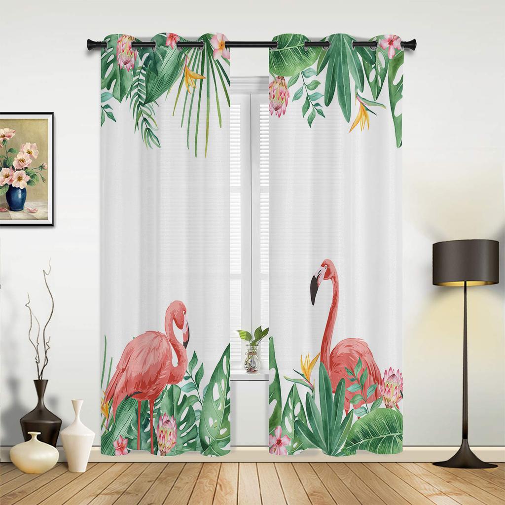 Tropical Plants Flamingos Palm Leaves Curtains for Bedroom Living Room Window Curtain Treatments Blinds Kitchen Decor Drapes