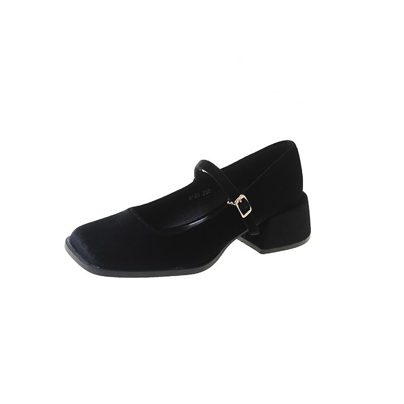 

Новые туфли Мэри Джейн для весны и осени 2025 года Модные и элегантные для женщин со средним каблуком и квадратным носком 35 чёрный