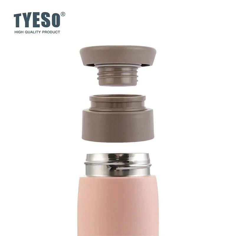 Tyeso 500ml Portable Thermoses Stainless Steel Insulated Water Bottle Simple Round Shoulder Travel Mug Frosted Style with Eye Sticker