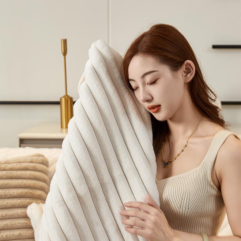 Nordic Style Stripe Rabbit Fur Plush Sofa Cushion  New Model Seat Cushion Winter Soft And Comfortable Thickened Sofa Cover