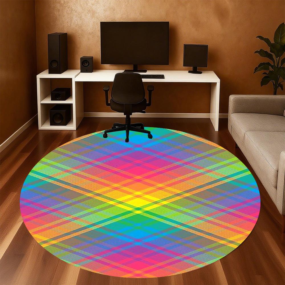 1pc plaid pattern Round Chair mat Area Rug - Non-Slip, Floor Mat for Office, Bedroom, and Indoor Decor -1002156