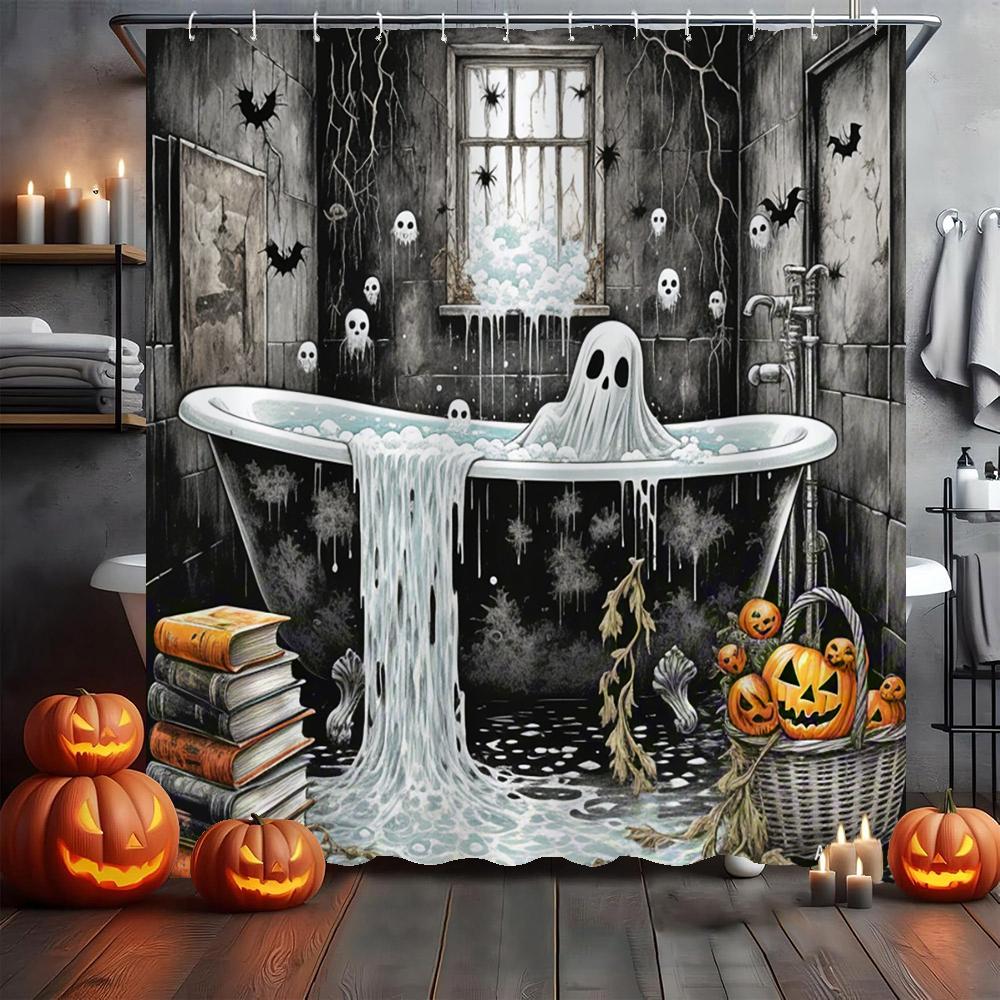Amusing and Creative Skeleton Skull Shower Curtain Waterproof Bathroom Curtain Funny Scary Halloween Home Decorative Curtain