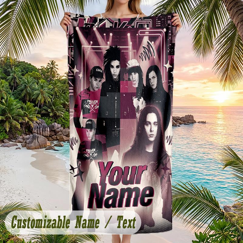 Tokio Hotel Beach Towel, Personalized Custom Name Text, Quick Dry Large Absorbent Towel For Beach Pool