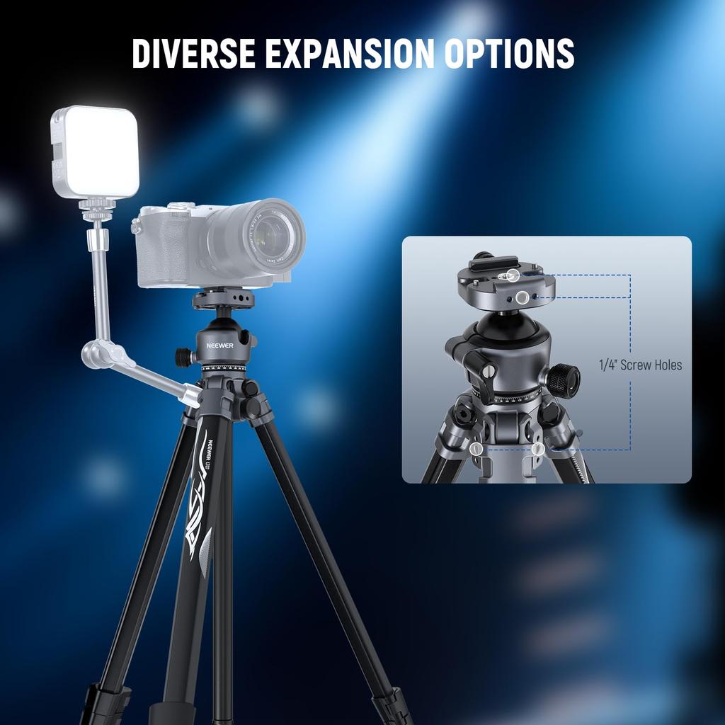 Neewer Litetrip 155cm Aluminum Travel Tripod with Ball QR Folding Video Compatible with DSLRs and Peak Design V3 Dual Center Maximum Load of 10kg