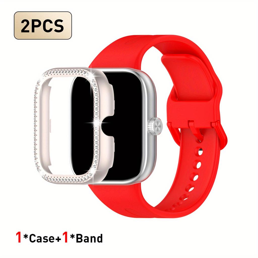 2pcs Set For Redmi Watch 5/6 Sport Band Crystal Hollow Protective Case Classic Business Breathable Solid Color Strap