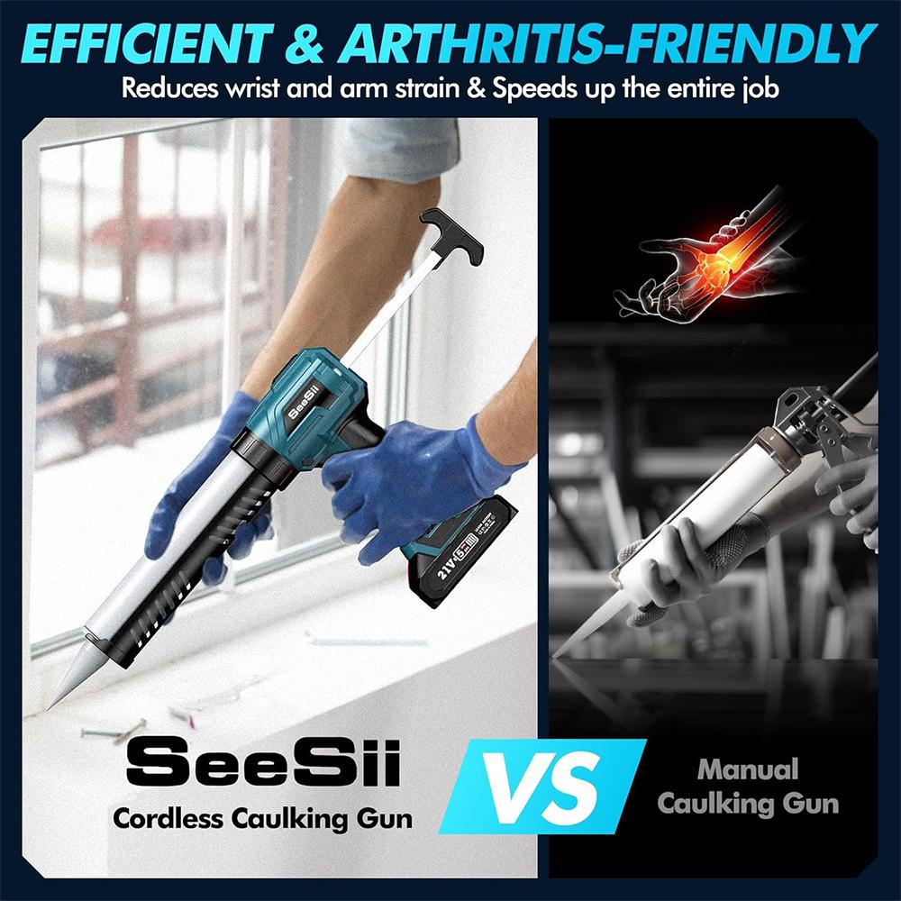 SEESII Electric Caulking Gun Cordless Cement Glass Adhesive Glue Seal Sealant Tool Wireless Glass Glue Gun for Filling Sealing