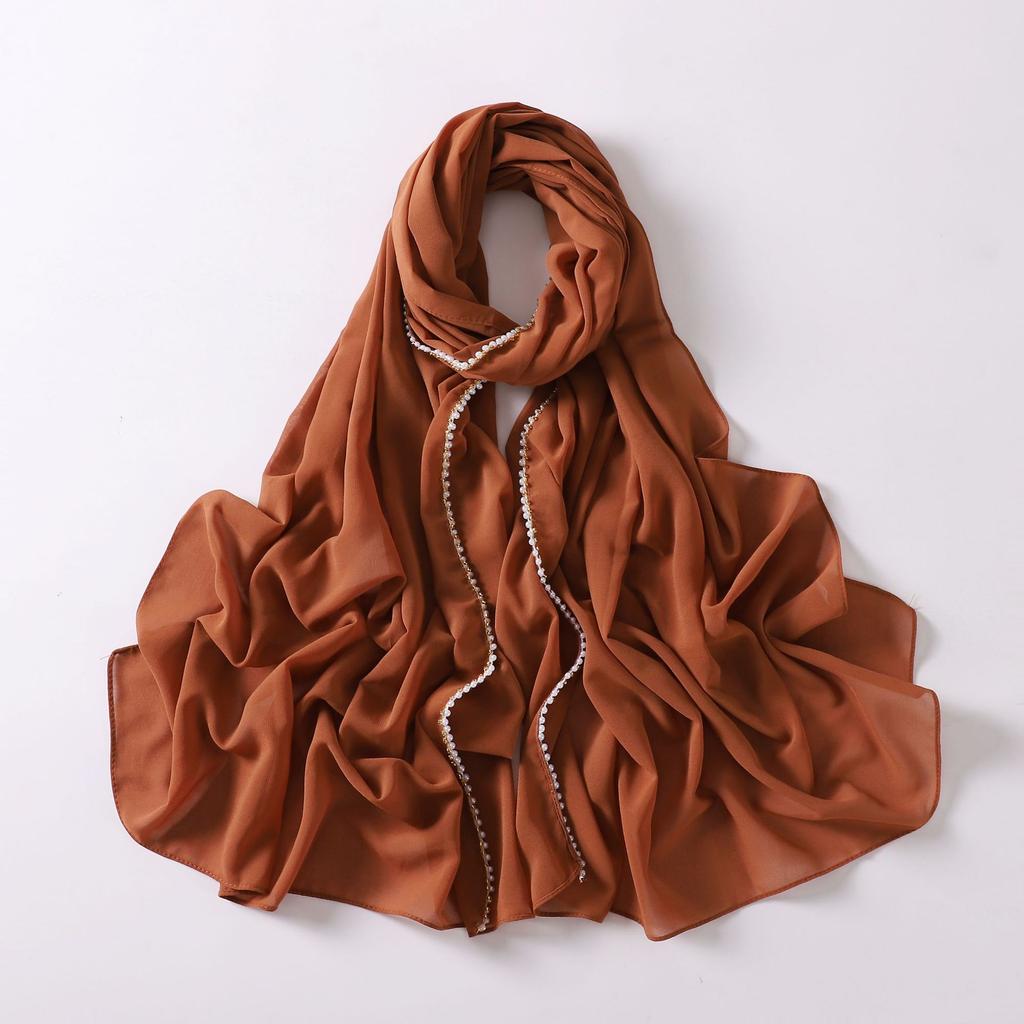 Pearl Chiffon Double Chain Beaded Scarf Ethnic Women S Headscarf