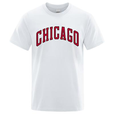 USA City Chicago Street Letter Printed Unisexs T-Shirts Summer Loose Oversized Short Sleeves Cotton Breathable Tees Hip Hop Tops