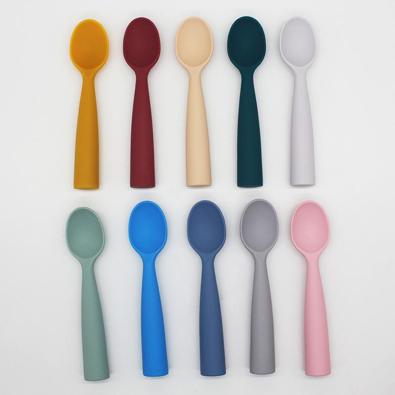 Baby Feeding Training Spoon - Silicone Long Handle for Infant Eating