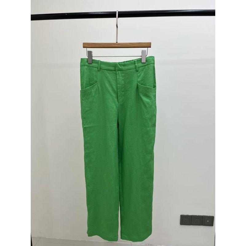 

Foreign Trade Original Garment 100% Linen Colorful Dopamine Color Straight Slimming Slim Fit Linen Pants Trousers Women Green L
